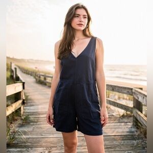 Alex Mill Navy Utility Romper Upcycled Cotton Sleeveless M
